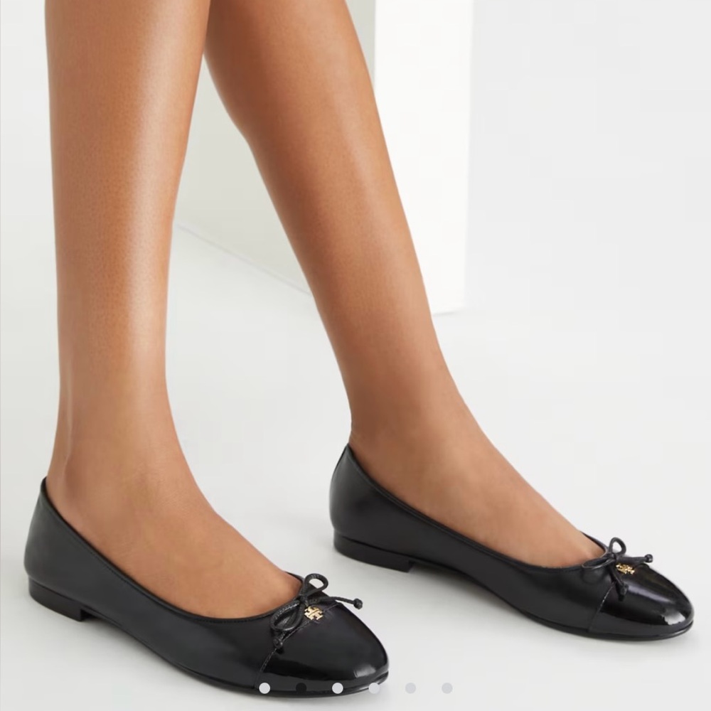 Tory Burch Black Leather Ballet Flats CAP-TOE BALLET size 11 gently used - Picture 3 of 15